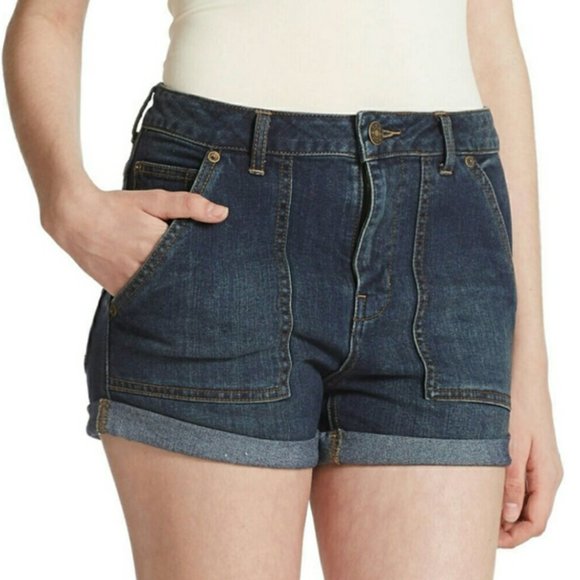 Free People - Lily Cuffed High Rise Shorts - High Waisted Dark Wash -  sz 27 - Picture 7 of 11